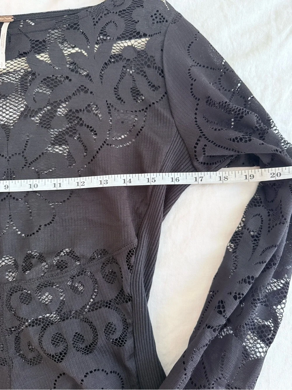 Free People Wild Roses Black Lace Sheer Long Sleeve Top Small